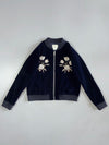 Cheek Navy Velvet Floral Embroidered Bomber Jacket (XS)