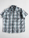 Karv Teal Plaid Western Pearl Snap Shirt with Eagle Print (M)