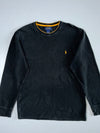 Polo Ralph Lauren Waffle Knit Thermal Crewneck Sweatshirt Black Gold Tipped Pony Logo (L)