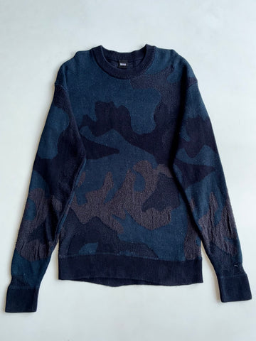 Hugo Boss Navy Camo Jacquard Knit Sweater (XL)