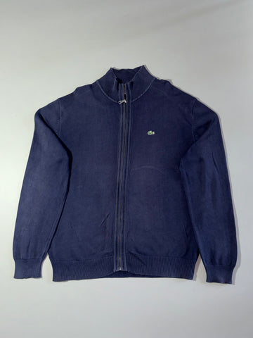 Lacoste Navy Blue Full Zip Cotton Knit Sweater (XL)