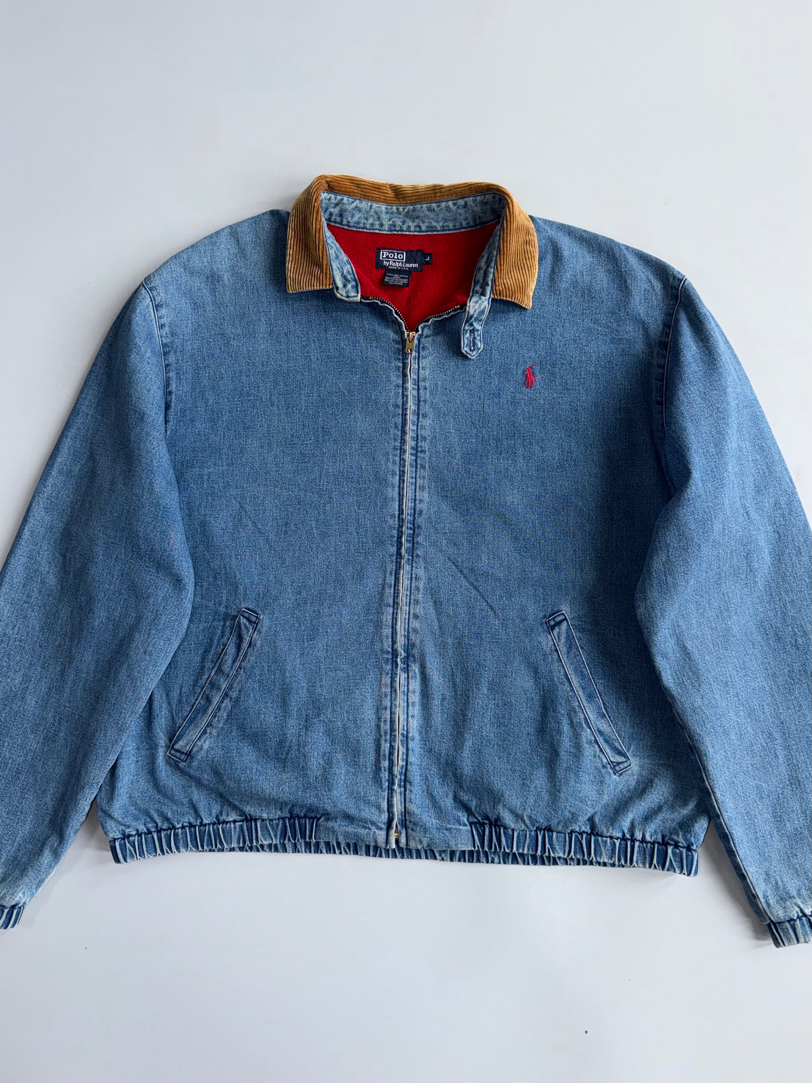 ジャケット・アウター Polo Ralph Laure DENIM JACKET Polo Ralph Lauren Vintage Denim Jacket Corduroy Collar Red Fleece