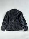 Danier Black  Leather Café Racer Jacket – Gingham Lining, Stitched Sleeve Panels (XL)