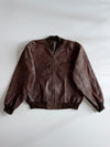 Brown Leather Bomber Jacket with Ribbed Trim (2Xl)
