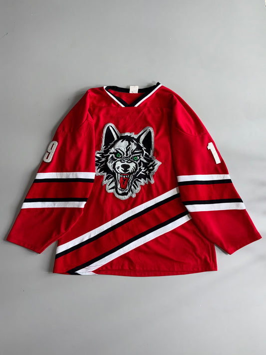 Vintage Wolves Hockey Jersey – Red/Black, Athletic Knit (XL)