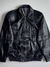 Vintage Italian | Black Leather Bomber Jacket 70s (L)