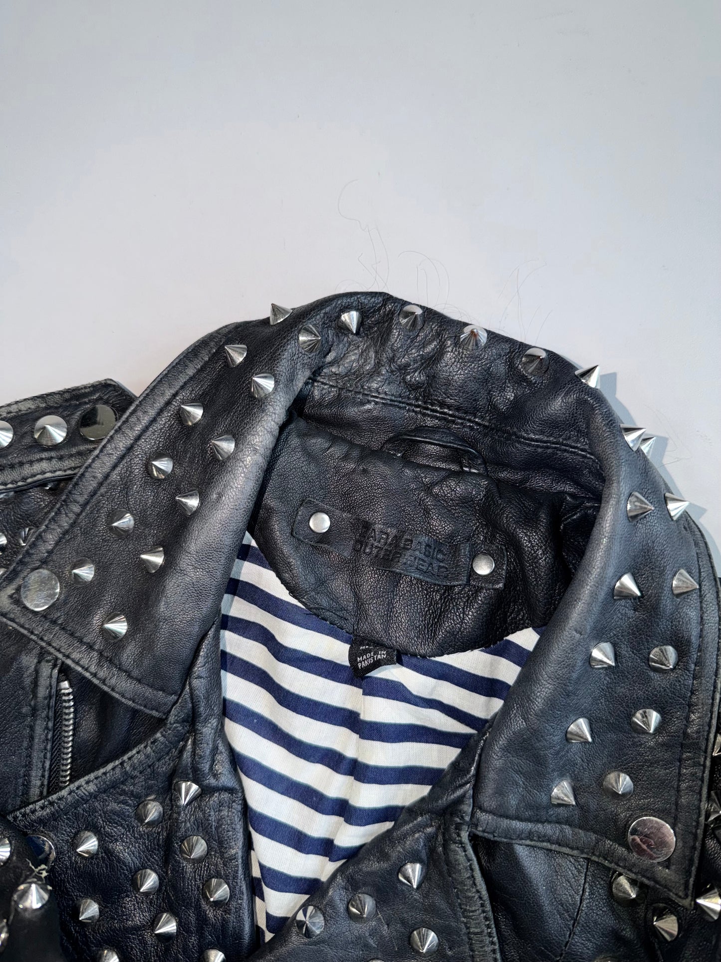 ZVintage Zara Studded Leather  Jacket Nautical Sailor Pin-Up Patches (XS)