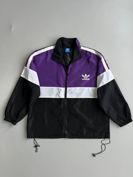 Adidas Originals Purple, White & Black Colourblock Trefoil Windbreaker Jacket(XL)