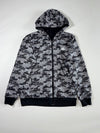 Adidas Camo All-Over Print Full-Zip Hoodie — Grey Black Digital Camouflage Streetwear (L)