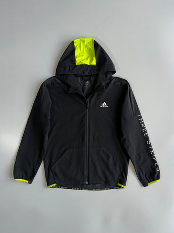 Adidas Three Stripes Black & Neon Yellow Hooded Windbreaker (M)