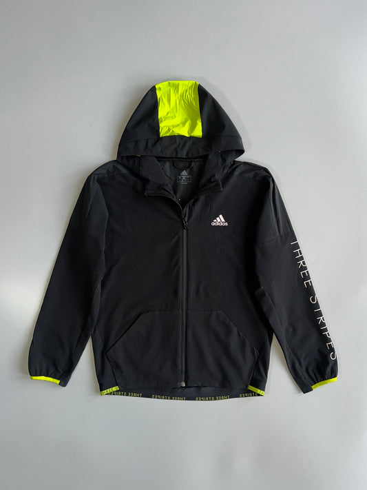 Adidas Three Stripes Black & Neon Yellow Hooded Windbreaker (M)