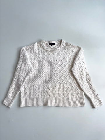 Tommy Hilfiger Cream Cable Knit Crewneck Sweater (XL)