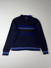 Tommy Hilfiger Crest Label Striped V-Neck Sweater – Navy/Royal Blue (L)
