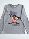 Looney Tunes Taz "Here Comes Trouble" Grey Fleece Sweatshirt (XS)