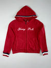 Young Polo Red Full-Zip Hoodie with Embroidered Logo & Striped Trim – Size (S)