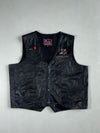 Vintage Leather Club Black Leather Biker Vest – Hollywood Eagle Embroidery & Pins (2XL)