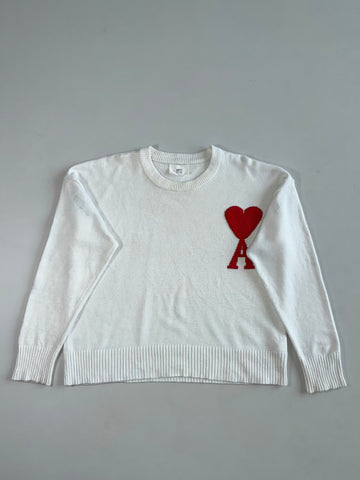 Ami Paris White Ami de Coeur Crewneck Sweater (XL)