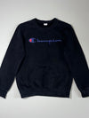 Champion Big Script Logo Crewneck Sweatshirt, Black (S)
