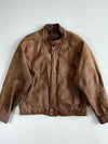 Torriani Distressed Brown Leather Bomber Jacket with Panel Stitching (L/XL)