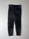 Vintage Black Leather Biker Pants with Padded Ribbed Knees (W:32) (L:37)