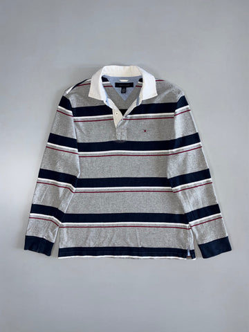 Tommy Hilfiger Striped Rugby Polo (Grey/Navy) (M)