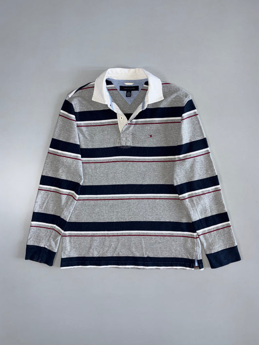 Tommy Hilfiger Striped Rugby Polo (Grey/Navy) (M)