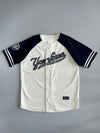 New York Yankees MLB Button-Up Baseball Jersey – Cream & Navy | Genuine Merch (L)