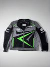 Grey & Black Motorcycle Racing Jacket with Neon Green Graphics & Sponsor Logos (3XL)