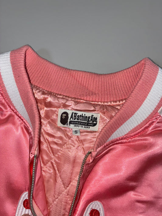 BAPE A Bathing Ape Shark Face WGM Double Zip Pink  Sukajan Bomber Jacket (M)