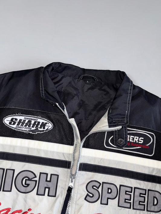 Vintage “High Speed Racing” Motobike x Polo Racing Jacket — Castrol / NGK / Shark Exhaust / LSL Patches (L/XL)