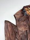 Vintage Brown Distressed Leather Detachable Sleeve Bomber Jacket (2XL)