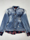 Vintage Buckaroo Distressed Denim Jacket With Plaid Layers (L)
