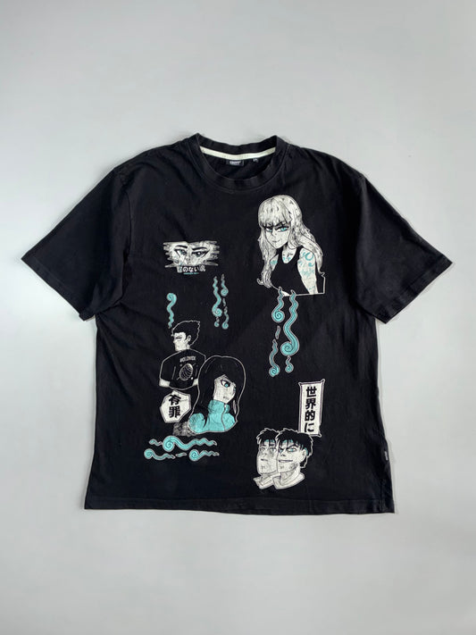 Cropp Comfort Fit Japanese Anime Multi-Character Black Graphic T-Shirt (Xl/2Xl)