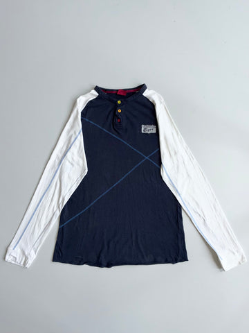 Vintage Onitsuka Tiger Raglan Henley Long Sleeve – Navy/White (M)