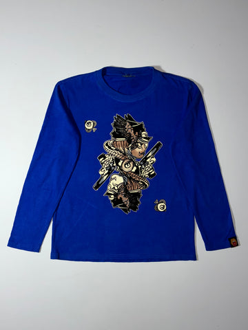 Graphic Playing Card Print Long Sleeve Tee – Royal Blue (M)