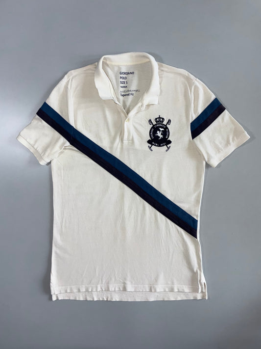 Giordano | “Courage Strength Wisdom” Crest Polo | White/Navy (M)