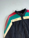 Beachflame Washed Black Canvas Jacket – Pink, Teal & Cream Chevron Stripes (L/XL)