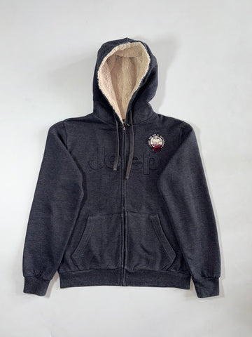 Vintage Jeep Charcoal Grey Sherpa Lined Zip-Up Hoodie