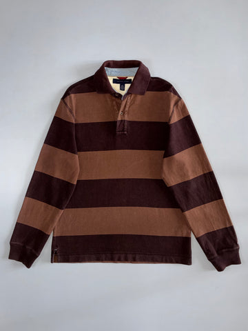 Vintage Tommy Hilfiger Brown Striped Rugby Shirt (M)
