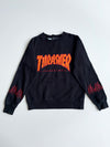 Thrasher Magazine Black Embroidered Logo Crewneck with Flame Sleeves(S)