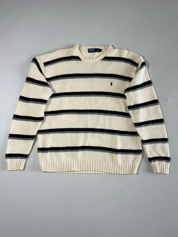Polo Ralph Lauren Cream Striped Crewneck Sweater (L/XL)