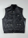 Vintage Black Leather Multi-Pocket Utility Vest (L)