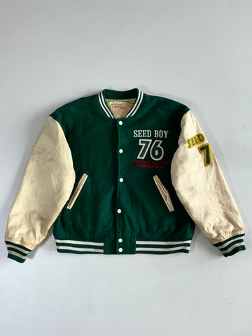 Seed Boy 76 Green Varsity Leather Sleeve Jacket (M/L)