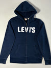 Vintage Levi's Navy Blue Spellout Zip-Up Hoodie (L)