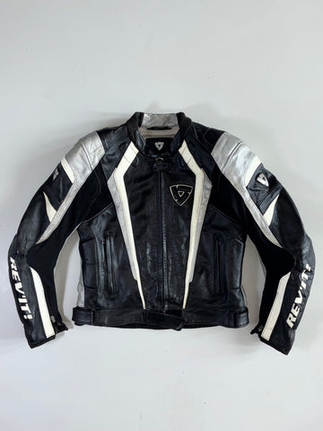 REV’IT! Black & Silver Genuine Leather Armoured Racing Jacket Padded (M)