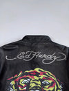 Ed Hardy by Christian Audigier | Tiger Tattoo-Print Pure Leather Café Racer Biker Jacket (M)