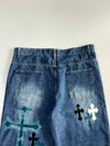 Cross Print Denim Jeans (W:38 |L:45)