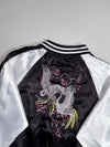 Embroidered Crane Sukajan Souvenir Bomber Jacket – Black/White Satin (S)