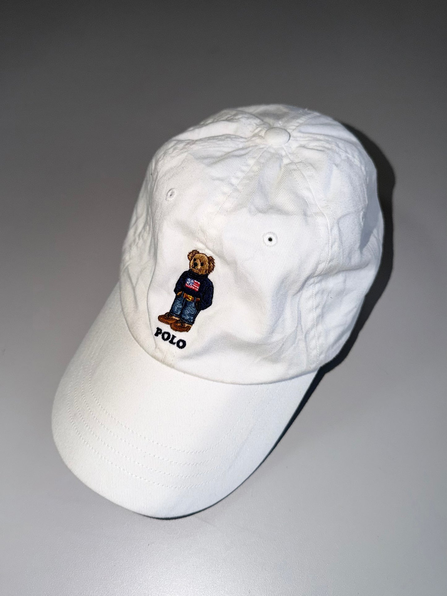 ZIconic*Polo*Ralph*Lauren Polo Bear Embroidered White Cap (Adjustable Fit)