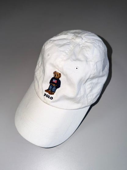 ZIconic*Polo*Ralph*Lauren Polo Bear Embroidered White Cap (Adjustable Fit)